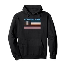 Vintage Sunset American Flag Colonial Park, Massachusetts Pullover Hoodie