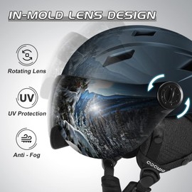 Odoland Ski Helmet with VLT 18% Lens Visor Great for Skiing, Light Weight and Adjustable Ventilation Advanced Competition Snow Helmet with Warm Fluffy Earpads for Men Women Adult and Youth, Blue, S