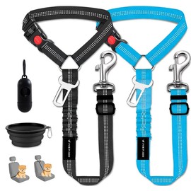 PAWPUBBY Dog Car Seat Belt - Adjustable Pet Safety Harness, Crash Tested Vehicle Restraint for Small Medium Large Dogs, Vehicle Seatbelt Clip & Tangle-Free Design for Safe Travel (Blue+Black)