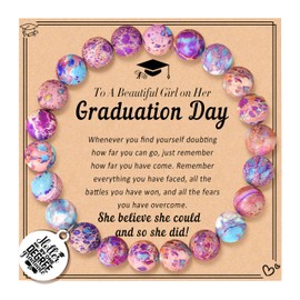 JoycuFF College Graduation Gifts for Her Charm Bracelets Gifts for Women Graduation Gifts 2025 8mm Natural Stone Bracelets Gifts Inspirational Graduation Gifts for Women