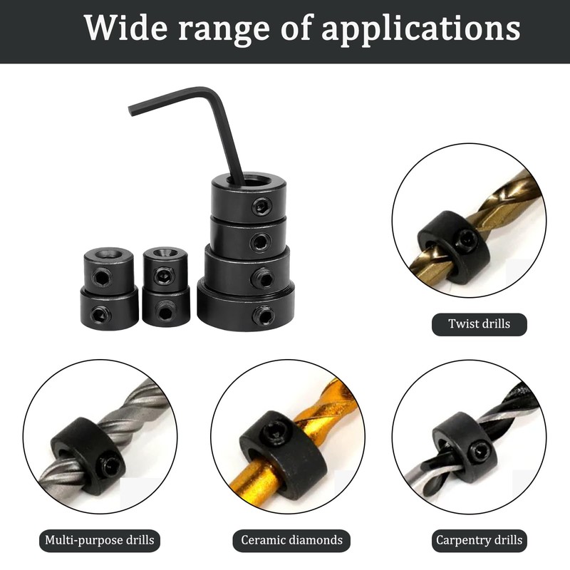 Drill Depth Stop, 8 Pcs Drill Bit Depth Stop Collar