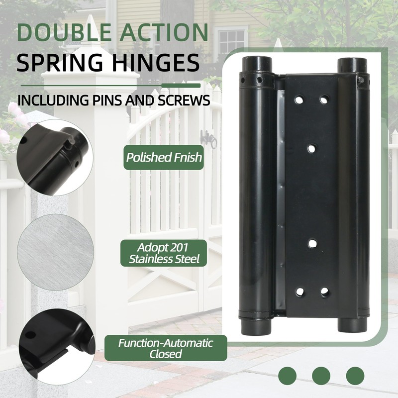AnvFlik 8inch Black Double Action Spring Hinges, Self Closing Door