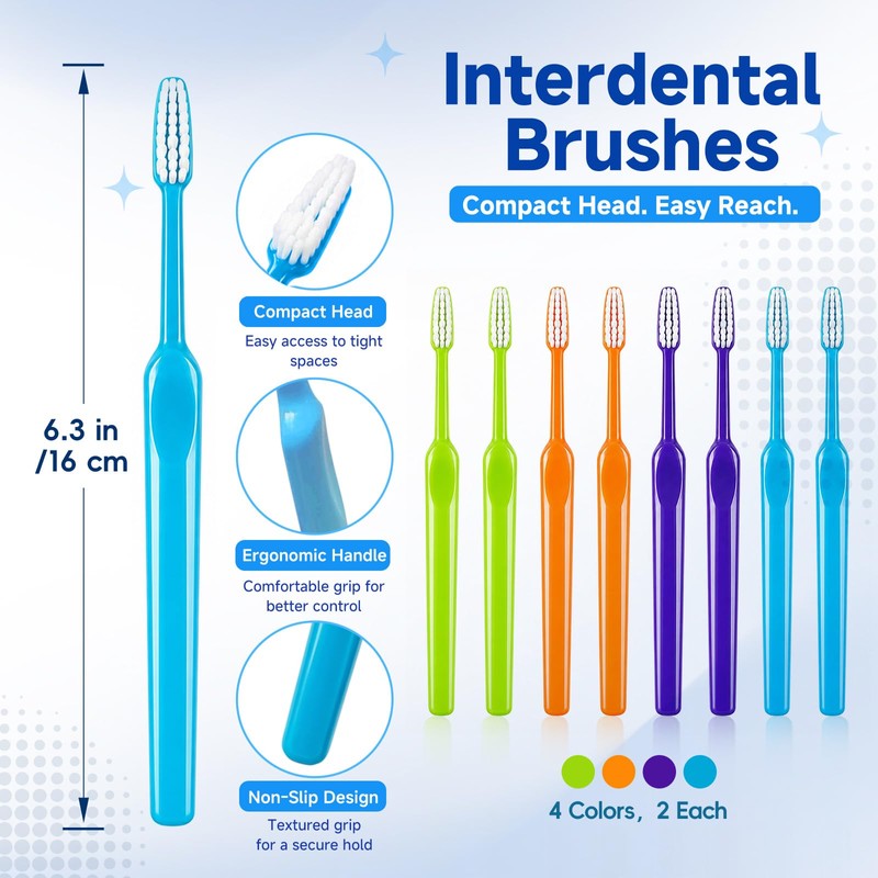 Ceonam 8 Pack Manual Interdental Toothbrushes Soft Bristle Oral Cleaning