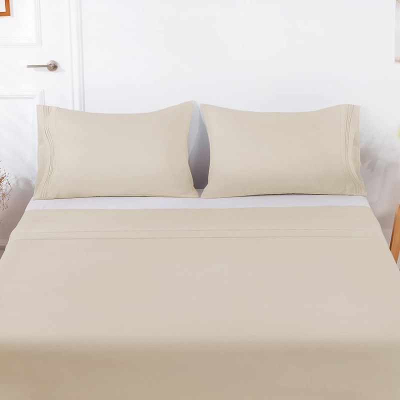 Lirex Beige Pillow Cases 2 pack, 1800 Thread Count Embroidered