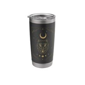 Wolf Head Crescent Moon Luxurious Celestial Engraving Style Stainless Steel Insulated Tumbler