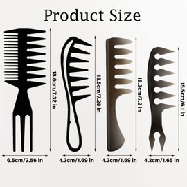 4 Pcs Hair Comb Wide Tooth Comb Styling Comb Double Side Tail Combs Afro Pick Barber Comb Hairstylist Accessories, Black, 4 Styles
