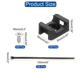 DMiotech 100Pcs Magnetic Zip Tie Mount with 8" Cable Zip Ties and Tapping Screw Organizer Holders Clamps Multipurpose Cable Tie Holder Set for Cable Wire Tubing Sleeving Conduit,Black