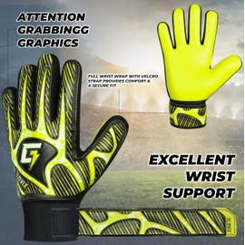 GLOVIX Kids Goalkeeper Gloves–Youth & Junior Football Goalie Gloves with Strong Grip,Breathable Mesh & Durable Palm–Boys Soccer Glove for Training (YELLOW, Size 3 suitable for 5 to 6 Years old)