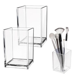 CANCYCC Pack of 2 Acrylic Pen Holder, Pen Holder, Desk Brush Organiser, Makeup Brush Holder, Organiser Pen Holder for Office, School, Home