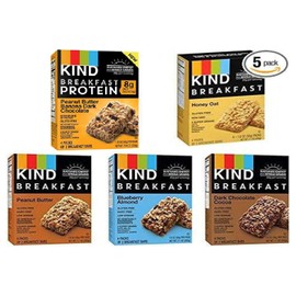 Kind Breakfast Bars New Variety 5 Pack. 1 Box of each: Dark Chocolate, Honey Oat, Peanut Butter, Almond Butter. Total of 40 Bars