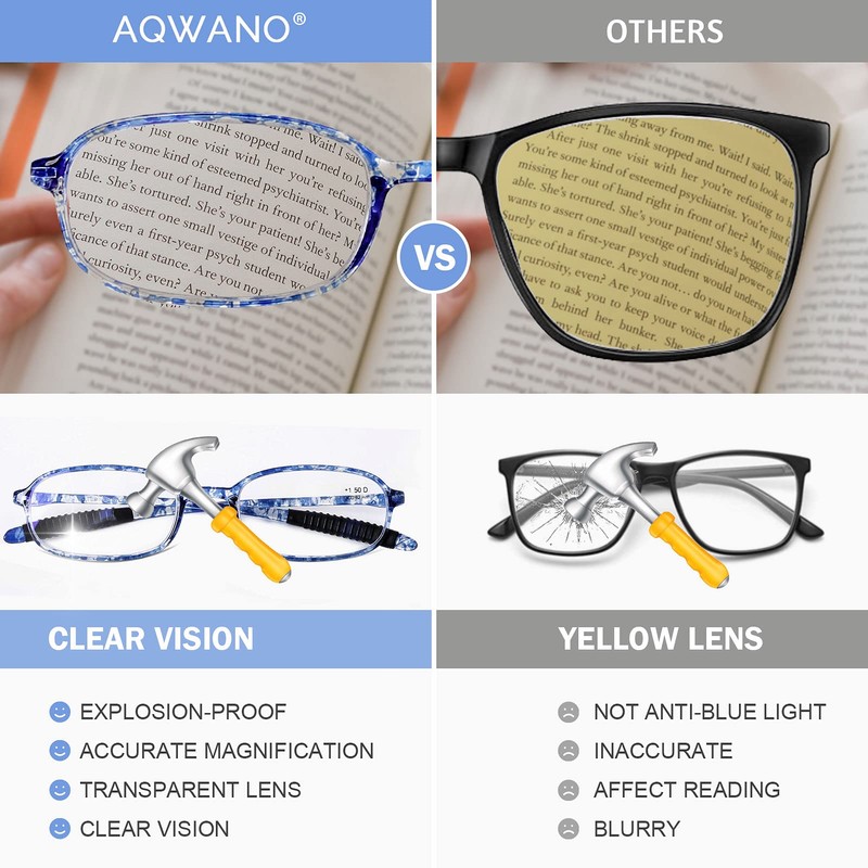 AQWANO 4 Pack Computer Reading Glasses Blue Light Blocking Lightweight