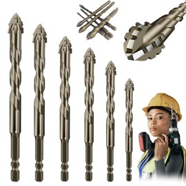 6 Pcs Four-Flute Sawtooth Eccentric Drill Bit, High-Strength Eccentric Twist Drill Bit, Heavy-Duty Carbide Tip, for Stone Glass Concrete Wood Brick Metal (4/5/6/8/10/12mm)