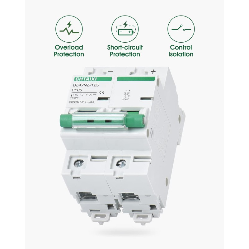 Chtaixi 12V-110V DC Miniature Circuit Breaker, 80 Amp 2 Pole