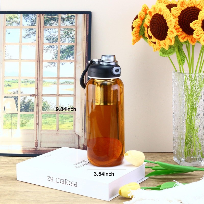 CHPINDAM 34oz tea bottle with infuser - Large Capacity Glass