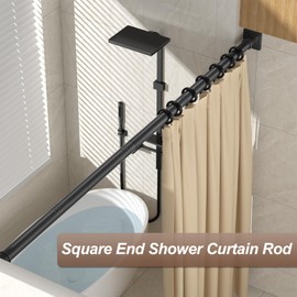 Shower Curtain Rod Square End Adjustable Shower Rod 32"-80" Matte Black No Drilling Curtain Rod Stainless Steel for Shower Stall RV Closet