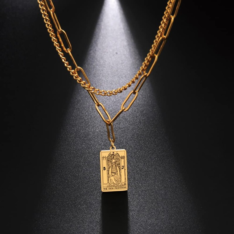 TEAMER Double Layer Necklace Vintage Tarot Jewelry Good Luck Amulet