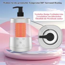 JOJOCOSMO Massage Oil Warmer, Massage Oil Heater with Two Oil Bottle Dispensers, Continuous Warmer from 0 to 65°C, Lotion Bottle Warmer Dispenser Heater, for Salon, Healing Bath, Electroplated Silver