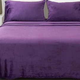 Great Bay Home Extra Soft Velvet Plush Queen Micro Fleece Sheet Set | Deluxe Microplush Non Pilling Sheets, Deep Pocket | Lavish Sherpa Velvet Luxe Collection (Queen, Purple)