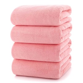 Lumimi Face Towels, Set of 4, Pink, 13.8 x 29.5 inches (35 x 75 cm), Fluffy, Large, Water Absorbent, Hotel Specifications, Soft to the Touch, Absorbent, Quick Drying, Beauty Towel, Commercial Use,