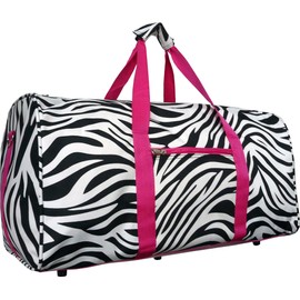 Zebra Carry On Duffle Bag w/ Pink Trim 22"