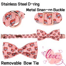 Unique Style Paws Valentiene's Day Dog Collar with Bow Heart Print Cotton Dog Collars Collar for Small Medium Large Dogs New