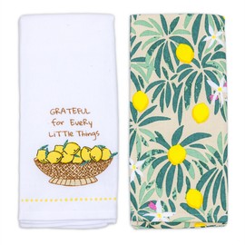 FRENCH BREAD Everyday Kitchen Towels - Set of 2 | Dual-Sided Design, Highly Soft & Absorbent | 100% Cotton, Lint-Free | Lemon Print | 15" X 25"