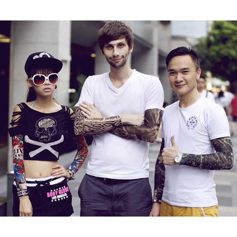 Fake Tattoo Adults Arm Sleeve Fire + Evil Skull (T21)