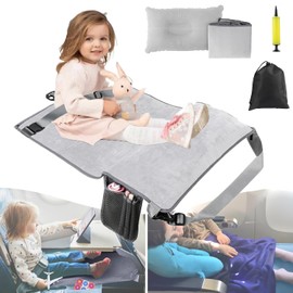 VANDOULUM 2025 Upgrade Toddler Airplane Bed, Baby Airplane Seat Extender Travel Bed, Travel Essentials for Kids, Soft Travel Inflatable Foot Rest Portable with Pillow Set, Grey (31 * 19 inches)