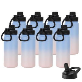 DOMICARE 16 oz Kids Water Bottle for School Stainless Steel Double Wall Vacuum Insulated Water Bottle with Straw lids & Spout Lid, Leakproof BPA Free (Blue/Pink,8)