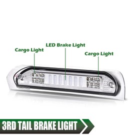 GRAND ORANGE LED 3rd Brake Light Compatible with 2002-2008 Dodge Ram 1500/2003 2004 2005 2006 2007 2008 2009 Dodge Ram 2500 3500(Fits Models with Cargo Lights Only) Clear Lens Chrome Housing