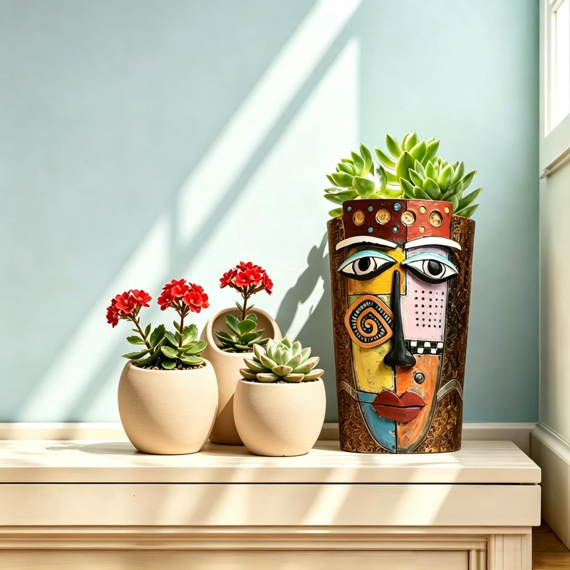 Picasso Abstract Face Planters Flower Pots, Handmade Resin Pots for