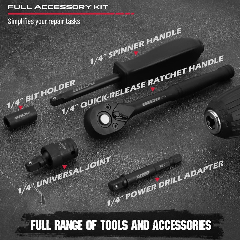64-Piece 1/4" Drive Impact Socket Wrench Driver-Bits Set, Cr-V Metric&SAE