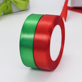 Christmas Theme Colors Gift Wrapping Satin Ribbon for Flower Bouquet Arts Crafts Sewing 25 Yard Each Roll Ribbon for Merry Christmas Decoration (Christmas Red Green-1, 3/4 inch Width)