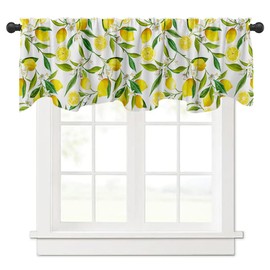 Fanghui Nature Window Exotic Lemon Tree Branches Treatment Valance Watercolor Plant Fruit Art Window Valance with Rod Pocket for Kitchen Dining Room Window Decoration 54x18 in