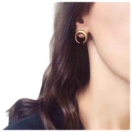 Yheakne Boho Crescent Moon Studs Earrings Gold Double Horn Earrings Tribal Tusk Earrings Half Moon Earrings Jewelry for Women and Girls (Gold)