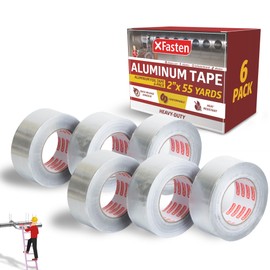 XFasten Aluminum Foil Tape for Ductwork 2 Inch x 55 Yard 6-Pack 3.6mil Aluminum Tape for Ductwork Heavy Duty Dryer Vent Tape Foil and Seal HVAC Tape for Ducts, HVAC Duct Tape, Silver