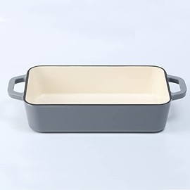 HAWOK Enameled Cast Iron Rectangle Lasagna/ Roasting Pan Gray…