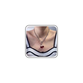 TseenYi Cherry Pendant Necklace Black Cherry Toggle Necklace Silver Toggle Necklace Ot Clasp Necklace Sweet Cherry Necklace Cherry Fruit Ot Necklace, Zinc