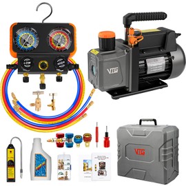 VTG VOGTEN R1234yf AC Vacuum Pump and Gauge Set,4.5CFM Vacuum Pump Manifold Gauge Kit for Auto HVAC Compatible with R1234yf,R404a,R134a,Includes Leak Detector,R1234yf Can Tap,Quick Coupler Adapters