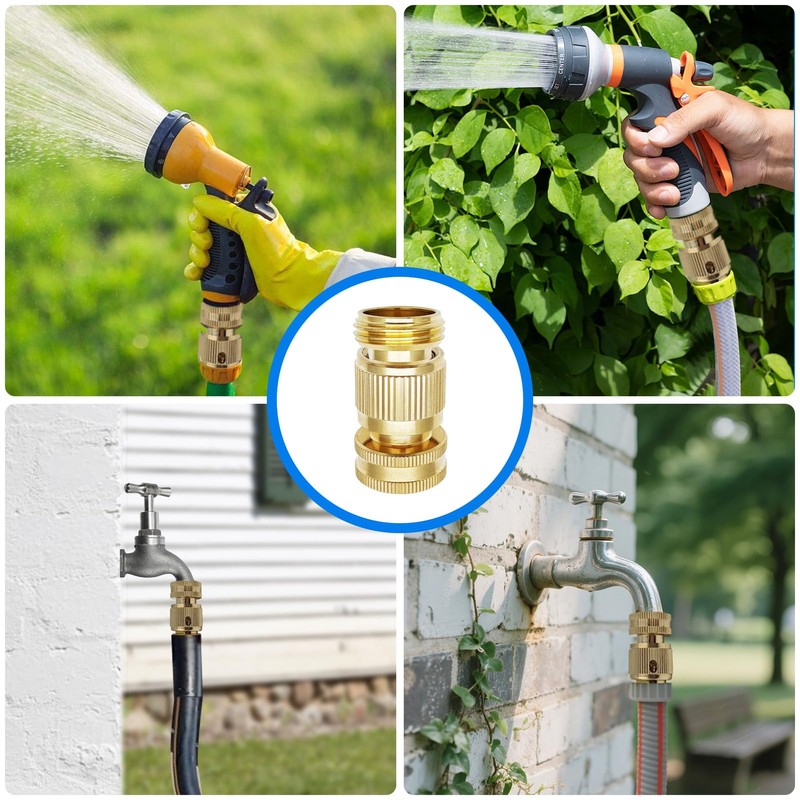 Garden Hose Quick Connector 3/4 Inch GHT, Solid Brass No-Leak