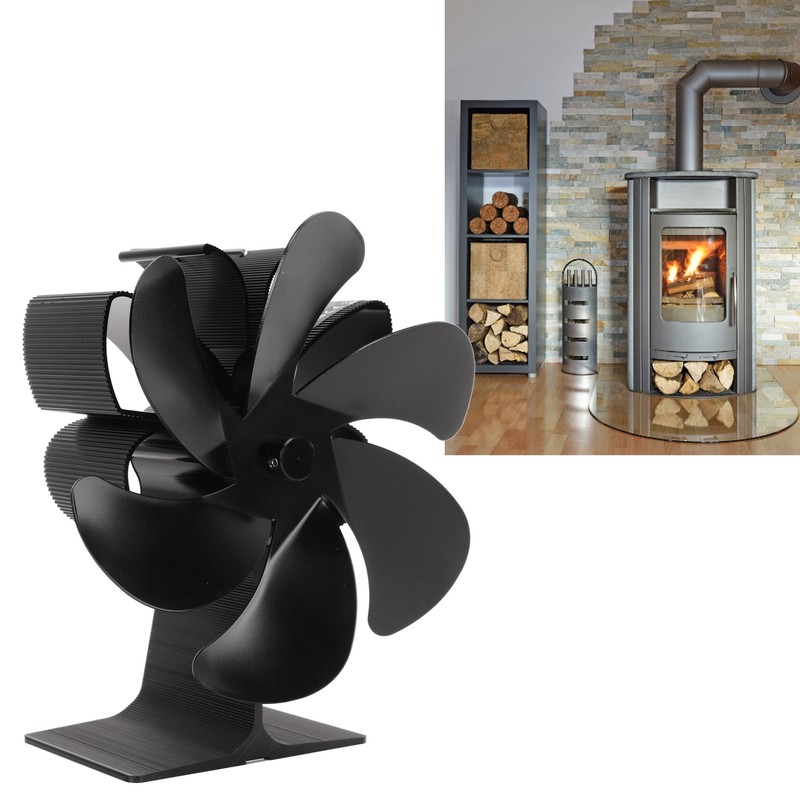 6 Blade Stove Eco Fan Black Self Starting High Temperature