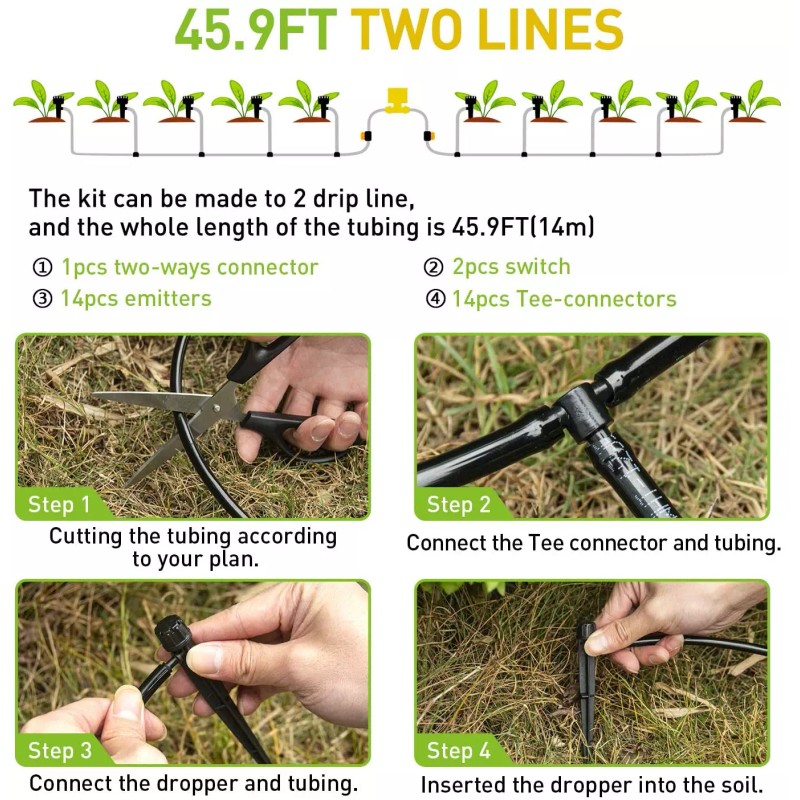 Hiraliy Garden Lawn 49ft Drip Irrigation Kit Automatic Watering System