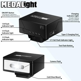 MEDALight F1 Mini Camera Flash Camera Flash Speedlite for Ricoh (GR3/GR3X,etc.) Nikon/Canon/Fuji,Digital Film Cameras,Mini hot Shoe Flash for DSLR Camera（Not Compatible for Sony ZV-1F.