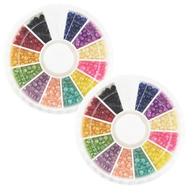 2 Boxes Nail Art Colorful Pearl Beads 3mm, Beauties Factory 12 Mixed Colors Round Flatback 3D Pearls