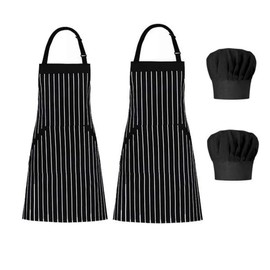 4Pack Chef Kitchen Aprons,Adjustable Waterproof Black Cooking Apron Bib Aprons with Pockets for Women Men