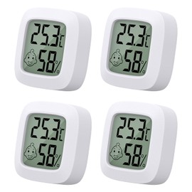 Pack of 4 Mini LCD Thermometer, Yomisee Thermometer, Indoor Hygrometer, Humidity Meter, Digital Thermometer Hygrometer for Baby Room, Living Room, Office