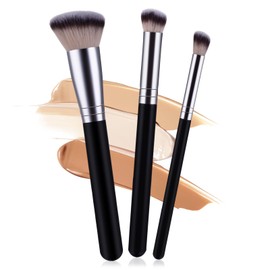 Bewudy Set of 3 Makeup Brushes, Foundation Brush and Concealer Brush, Professional Synthetic Fibre Makeup Brush for Liquid Foundation, Cream, Powder, Blush
