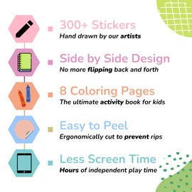 Cupkin Panda Town Sticker Book Activity for Kids, Toddler Airplane Travel Essentials, 300+ Stickers for Kids 8 Scenes + Coloring Book Pages, Panda Children's Book, Small Sticker Book