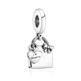 LUXILLA Shopping Bag Charm 925 Sterling Silver Fits Bracelets Necklace Pendant Bead Jewelry Gift for Women Family Friends