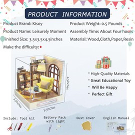 Kisoy Casa de muñecas en miniatura con kit de muebles, DIY 3D de madera DIY casa con cubierta antipolvo y movimiento de música, juguetes hechos a mano para adolescentes y adultos regalo (momento de ocio)